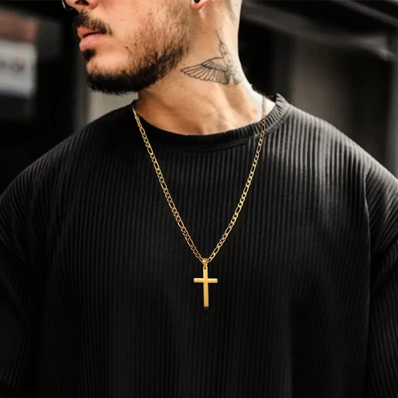 mens gold cross necklaces 14k