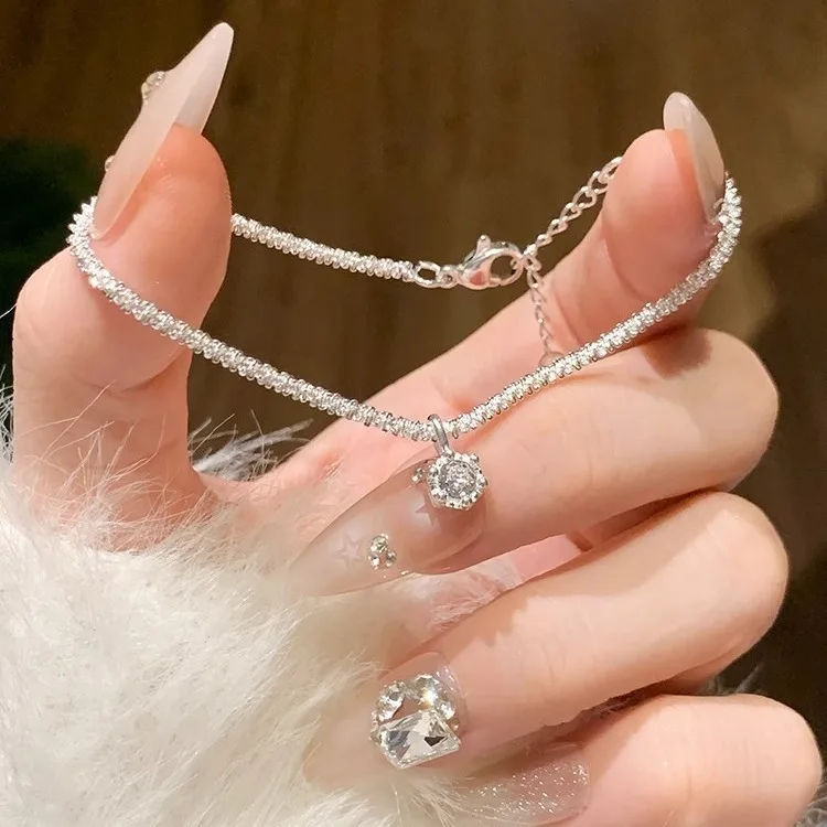 modern silver anklets with stones