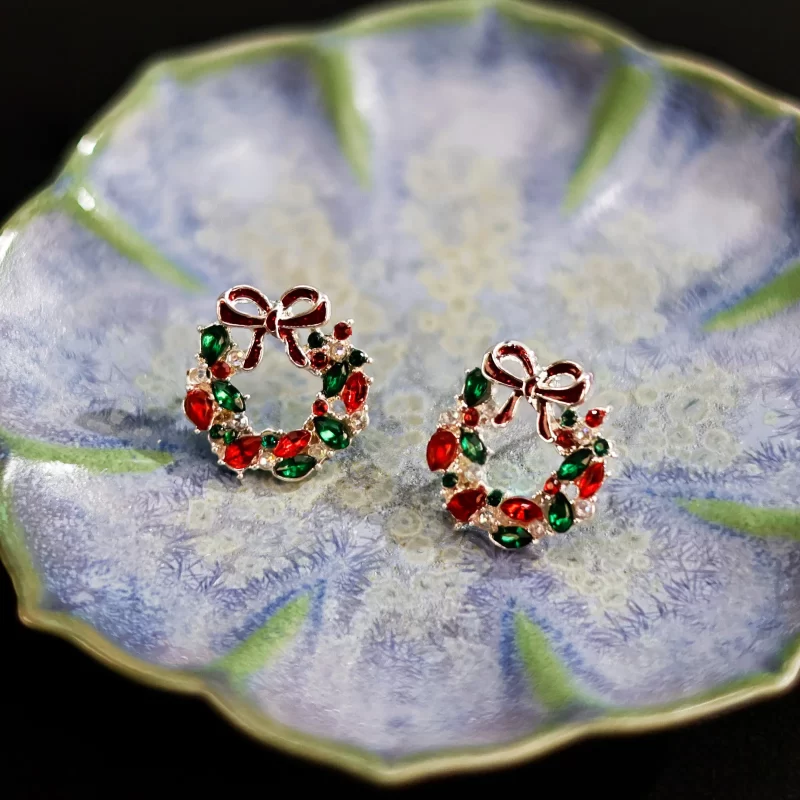 christmas wreath earrings