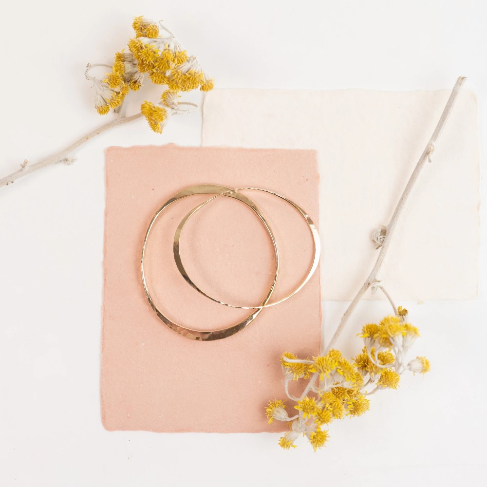 14k solid gold bangle bracelet set