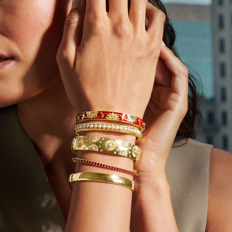 gold bangle stack