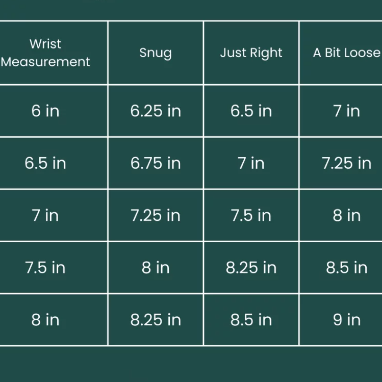 standard bangle size chart cm