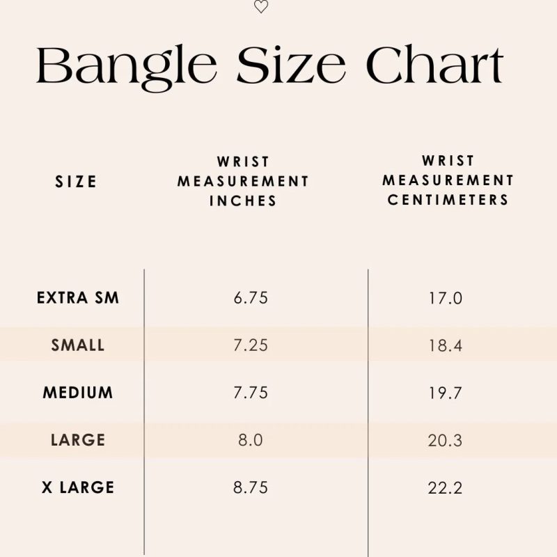 standard bangle size chart cm